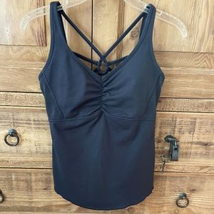 Black strappy Prana tank top with built in bra